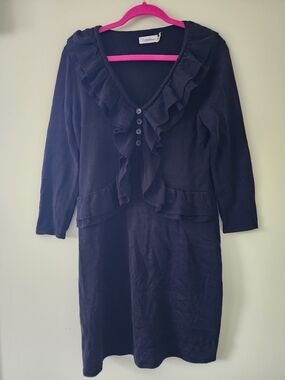 Calvin Klein Black Ruffle-Front Long Sleeve Dress